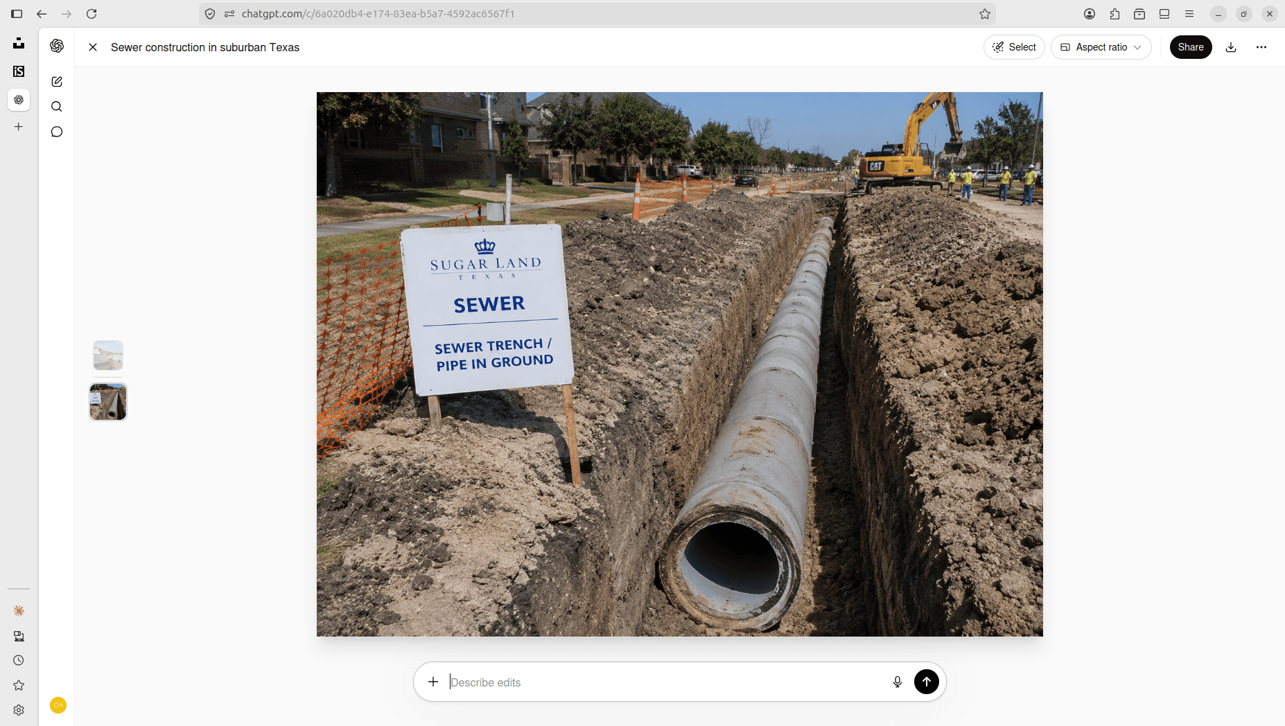 Trench excavation with orange HDPE sewer pipe, crew in PPE