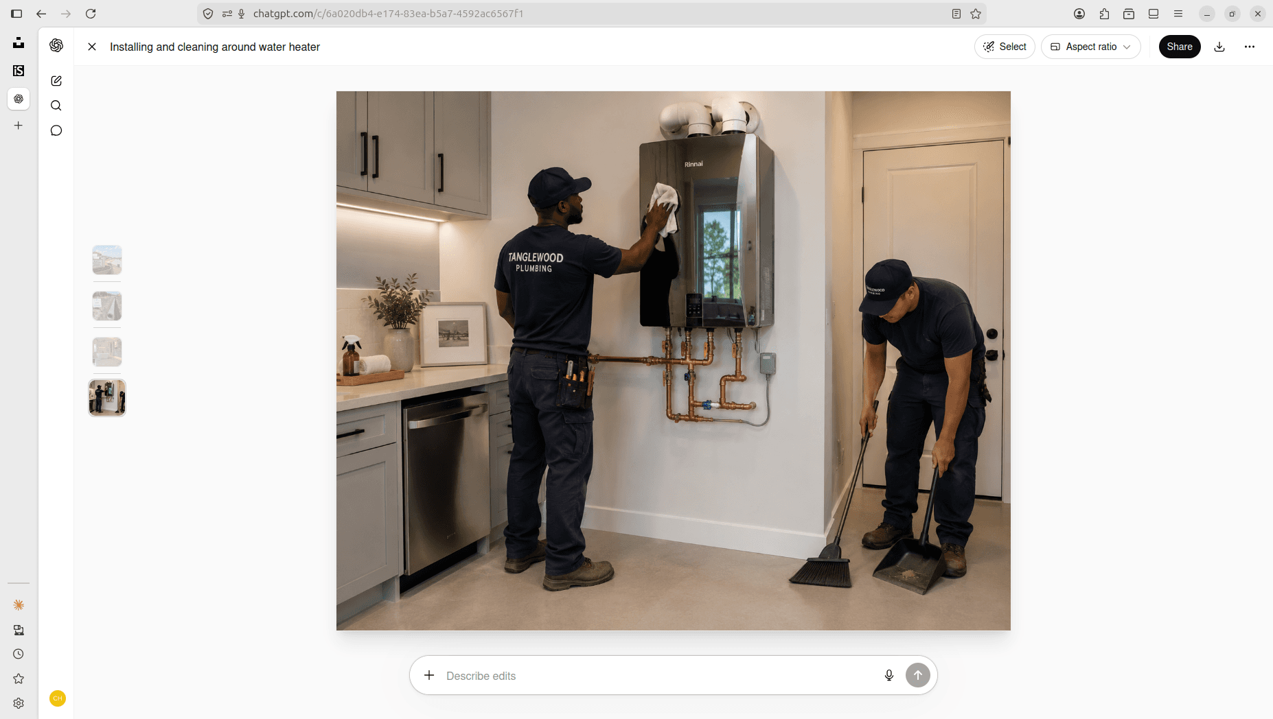 Wall-mounted Navien tankless unit in utility room, copper and gas connections